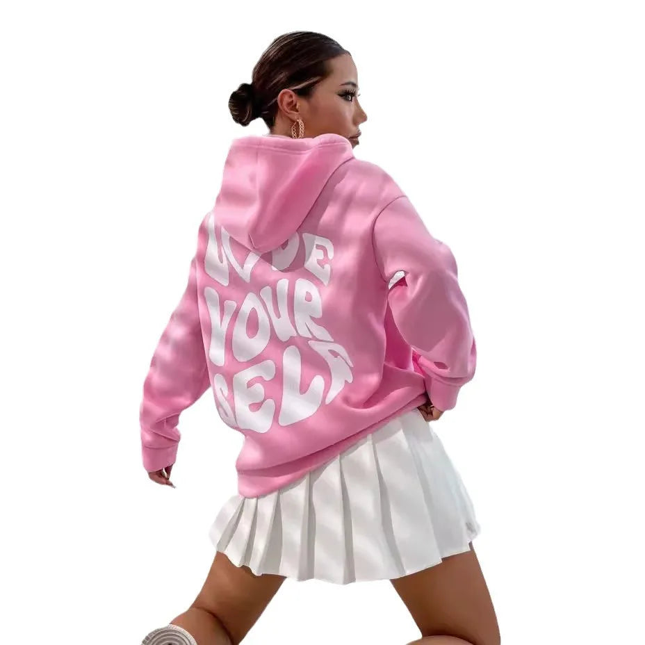 Women's Drop Shoulder Fleece Hoodie with New Back Letter Print
