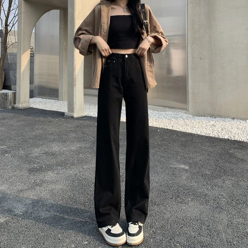 White High Waisted Jeans for Women White Y2k Wide-leg Baggy Jeans Slim Korea Fashion Women's Straight Denim Pants Streetwear