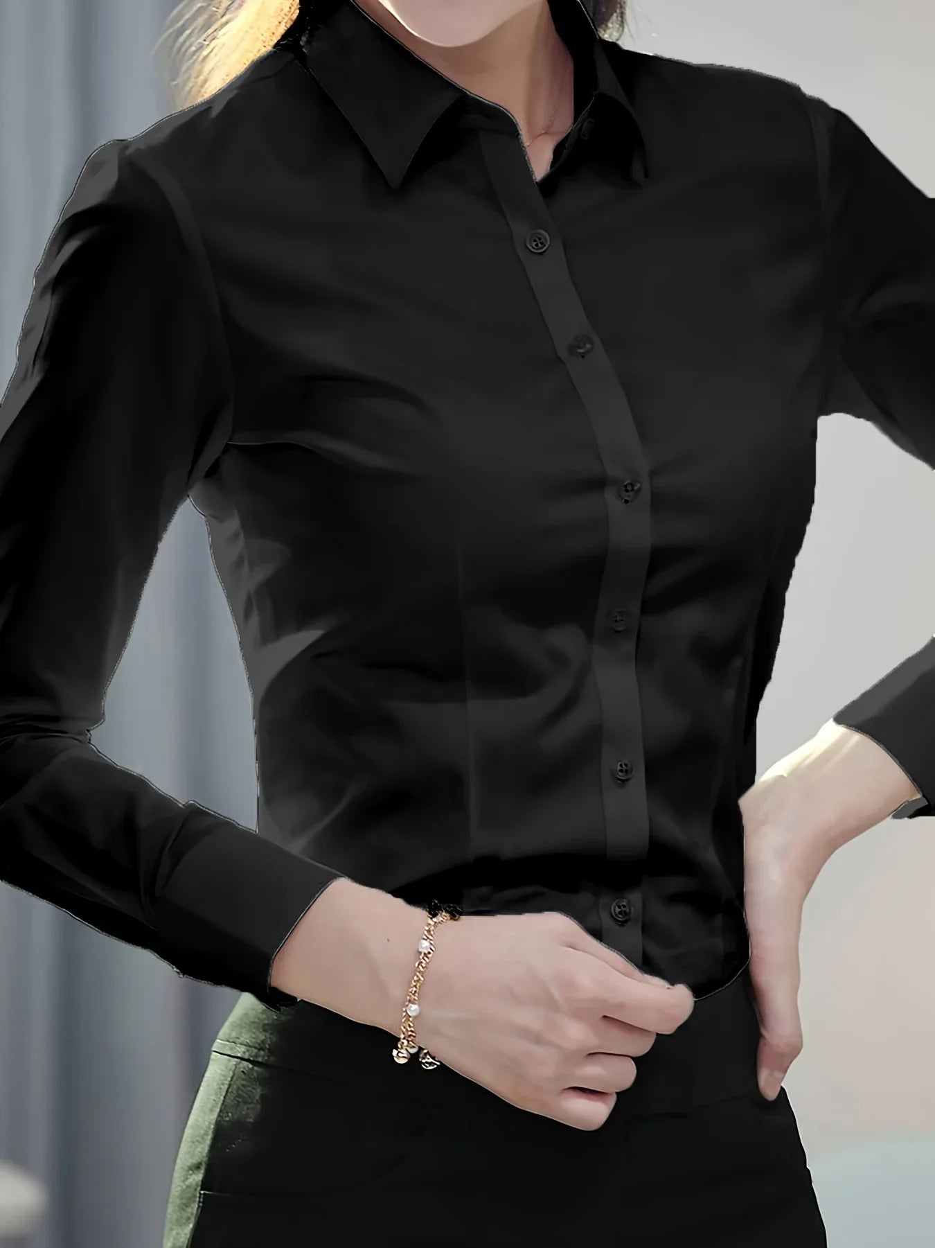 Spring Autumn new black white shirt women's Korean version slim fit long sleeved workwear shirt professional dress formal top