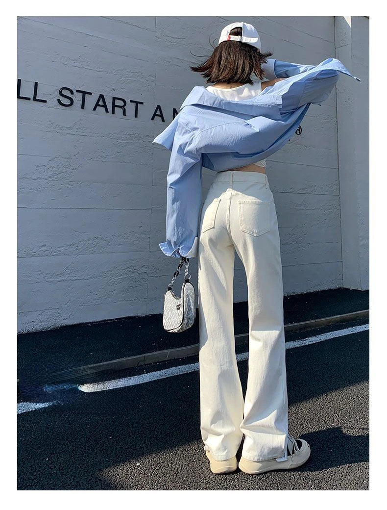 White High Waisted Jeans for Women White Y2k Wide-leg Baggy Jeans Slim Korea Fashion Women's Straight Denim Pants Streetwear