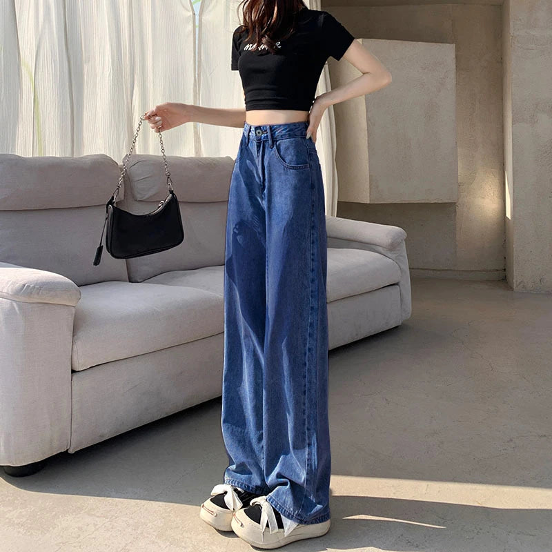 White High Waisted Jeans for Women White Y2k Wide-leg Baggy Jeans Slim Korea Fashion Women's Straight Denim Pants Streetwear
