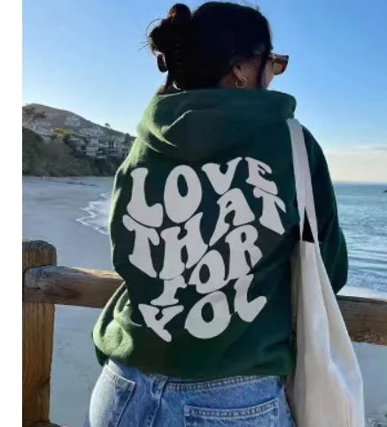 Women's Drop Shoulder Fleece Hoodie with New Back Letter Print
