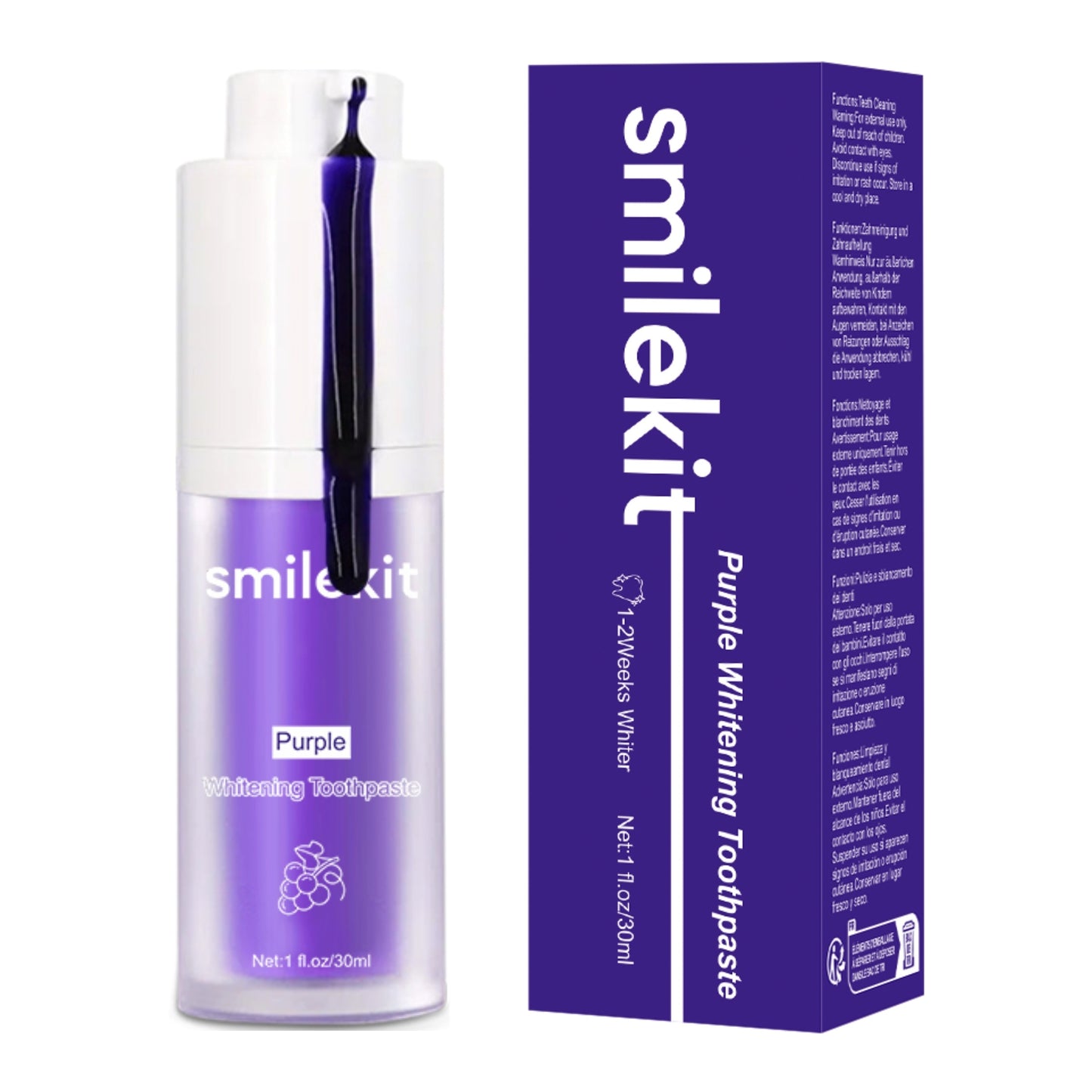 SMILEKIT Purple Whitening Toothpaste, Grape Flavor, Deep Clean Formula for Fresh Breath, 1-Pack Paste