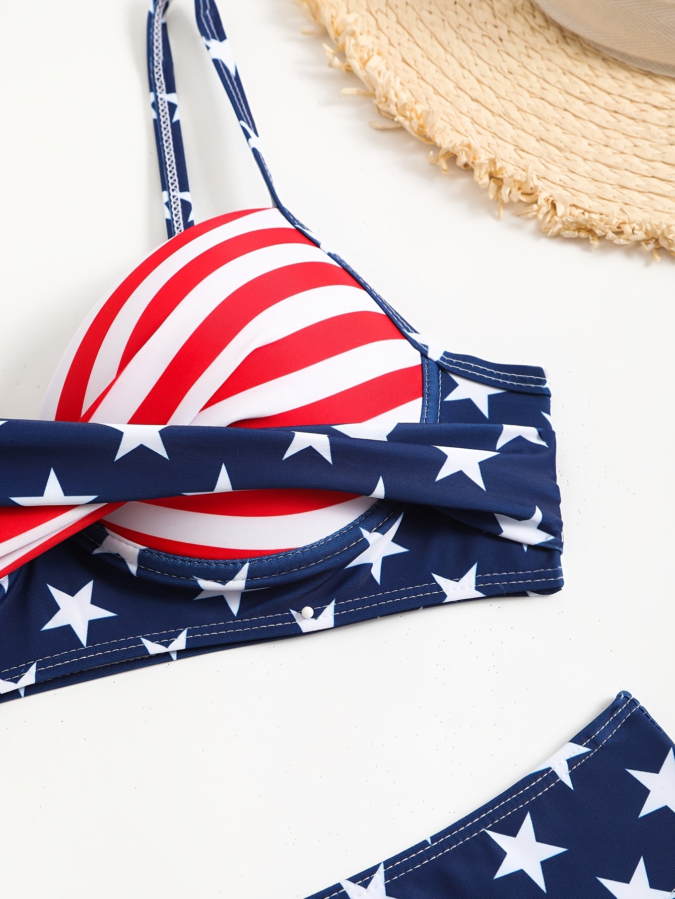 European and American Sexy Flag Cross-Strap Splicing Hard Cup Bikini Two-Piece Set