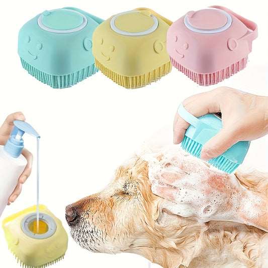 2-in-1 Silicone Pet Grooming Brush with Massage Balls - Dual-Head Design for Cats, Dogs & Small Animals - Gentle Bath & Massage Tool for Sensitive Light Beige, Ergonomic Handle for Easy Grooming, Durable & Safe for Bath Time,