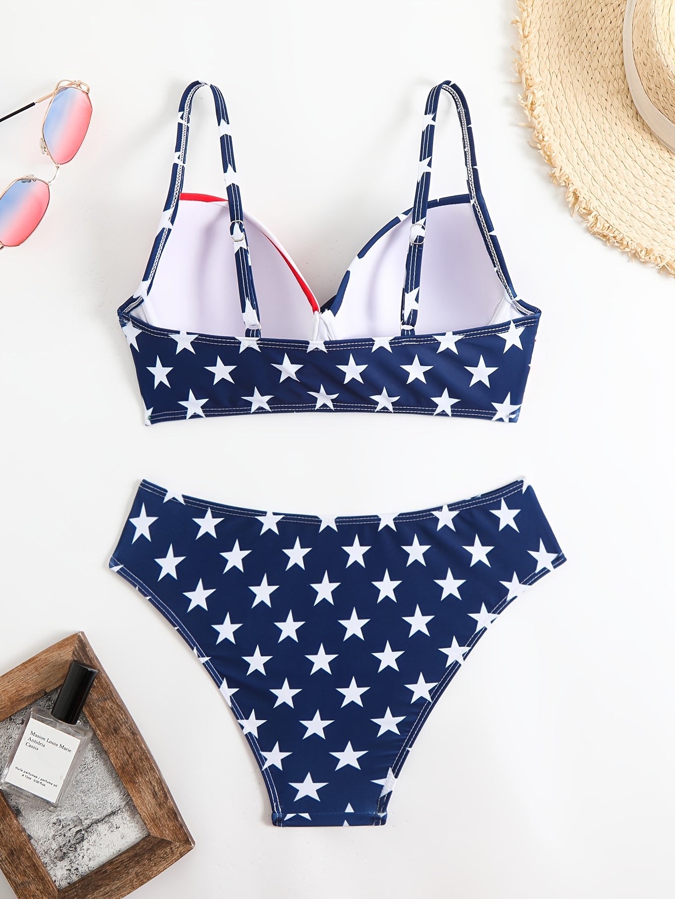 European and American Sexy Flag Cross-Strap Splicing Hard Cup Bikini Two-Piece Set