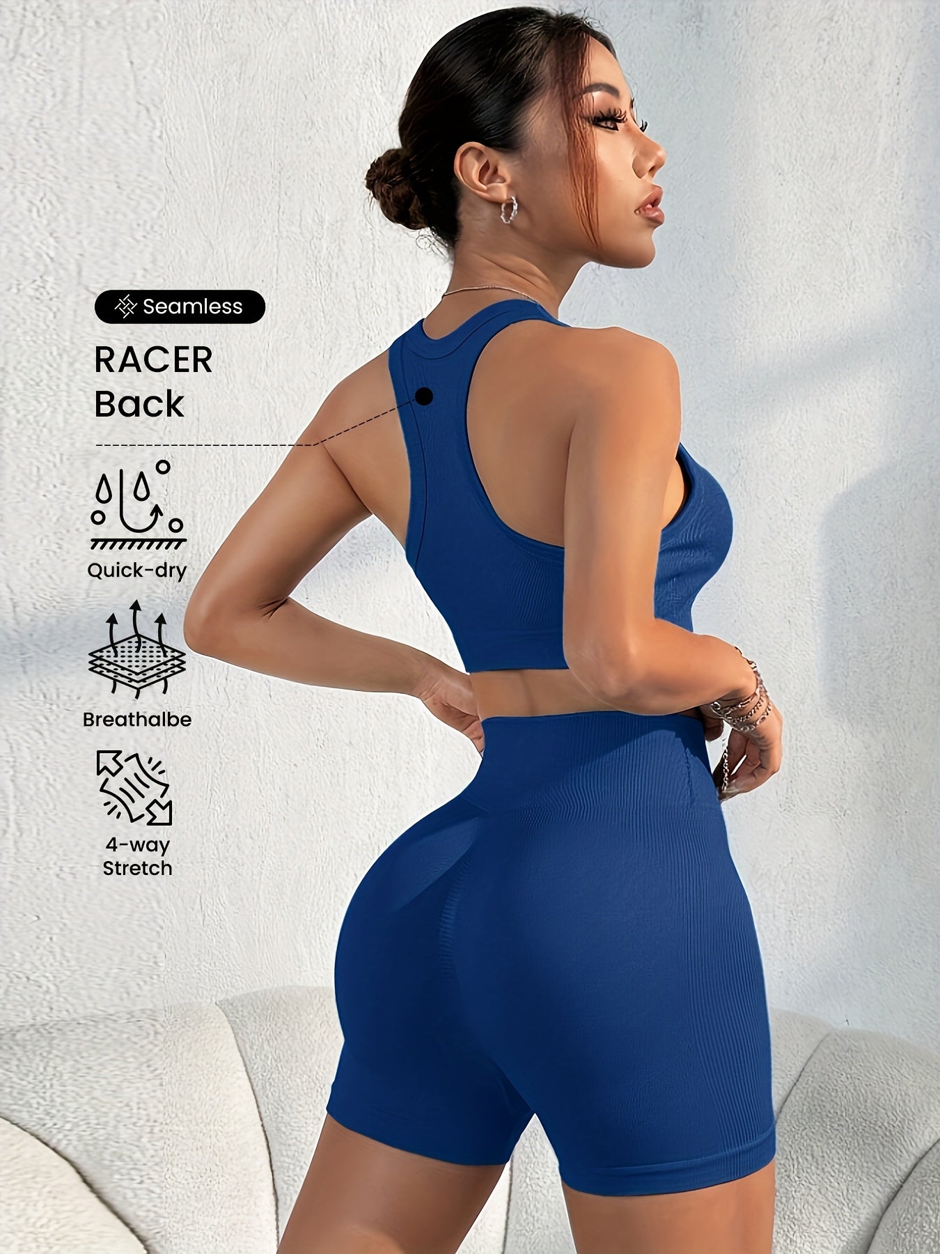 Women'S Seamless High Stretch Yoga Set - Ribbed Sports Bra & Shorts, 4-Way Stretch, Skin-Friendly, Solid Color, All-Season, Ribbed Detailing, High Waist, High Stretch Fabric, Skin-Friendly Material