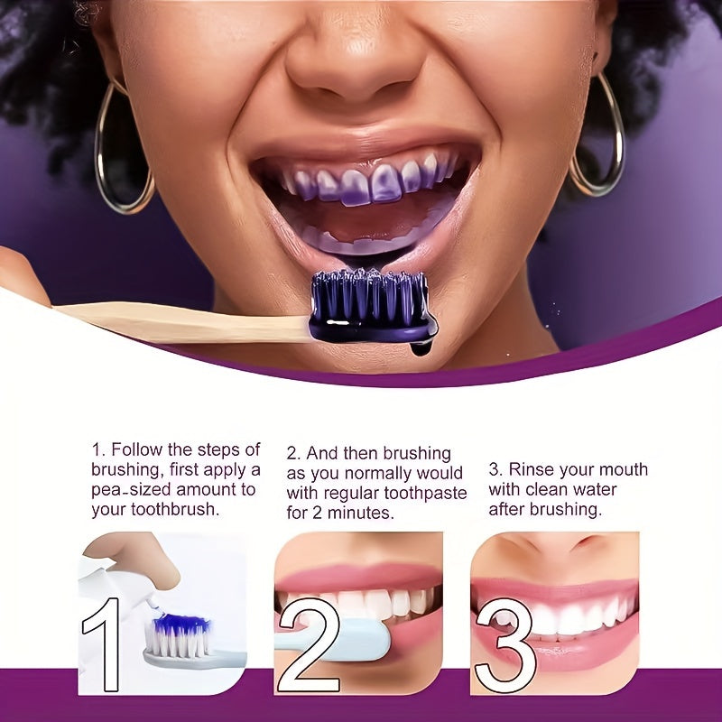 Purple Teeth Four-Piece Set, Toothpaste and Powder Whitening Pen, Brightens Teeth, Eliminates Bad Breath Stains and Odor, Daily Oral Cleaning for Fresh Breath, Cares for Gums, Boosts Confidence in Smile, Suitable for All Ages