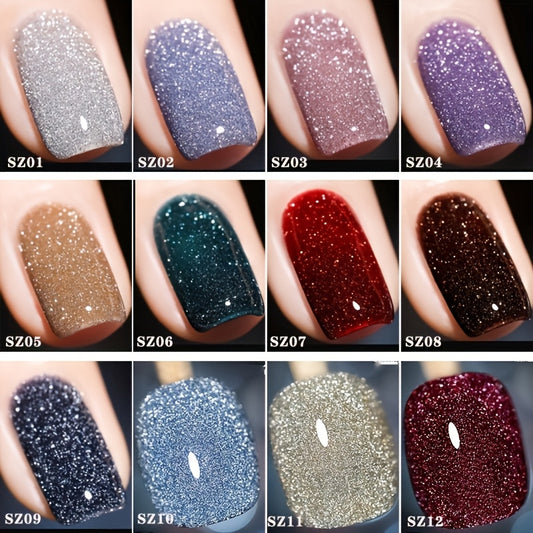 18 Colors New Disco Rhinestone Glue Ultra Bright Glitter Green Flash Nail Polish Gel with Reflective Sequins Semi-Permanent Soak Off Gel for Nails