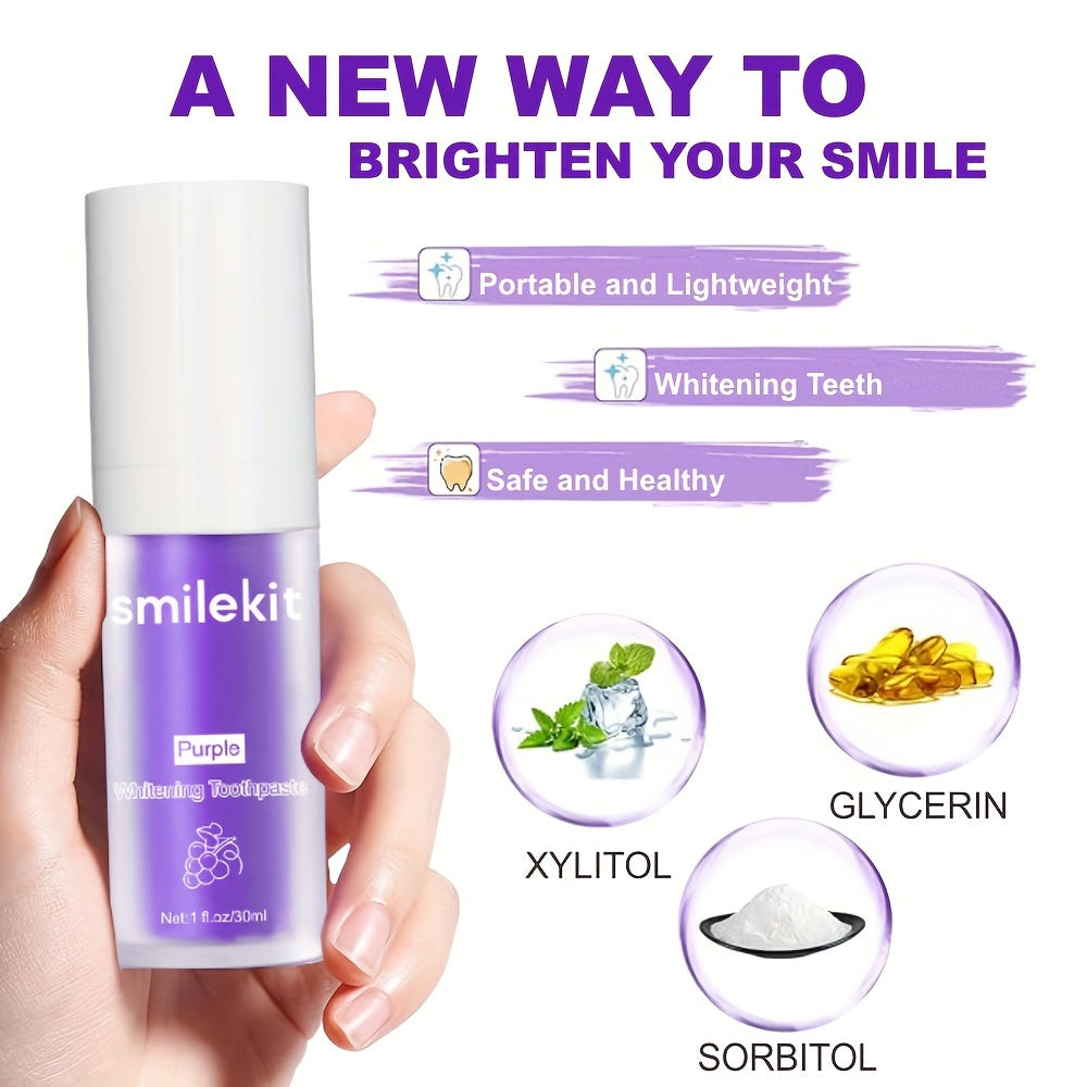 SMILEKIT Purple Whitening Toothpaste, Grape Flavor, Deep Clean Formula for Fresh Breath, 1-Pack Paste