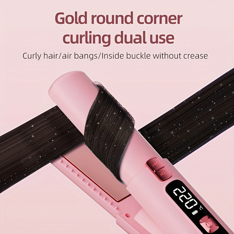 1pc Mini 2-in-1 Wireless Hair Straightener & Curler - USB Rechargeable 4500mAh, Anti-Scald Constant Temp Control, Ionic Care Technology, LCD Display, Portable Travel Flat Iron & Curling Wand for Dry Hair