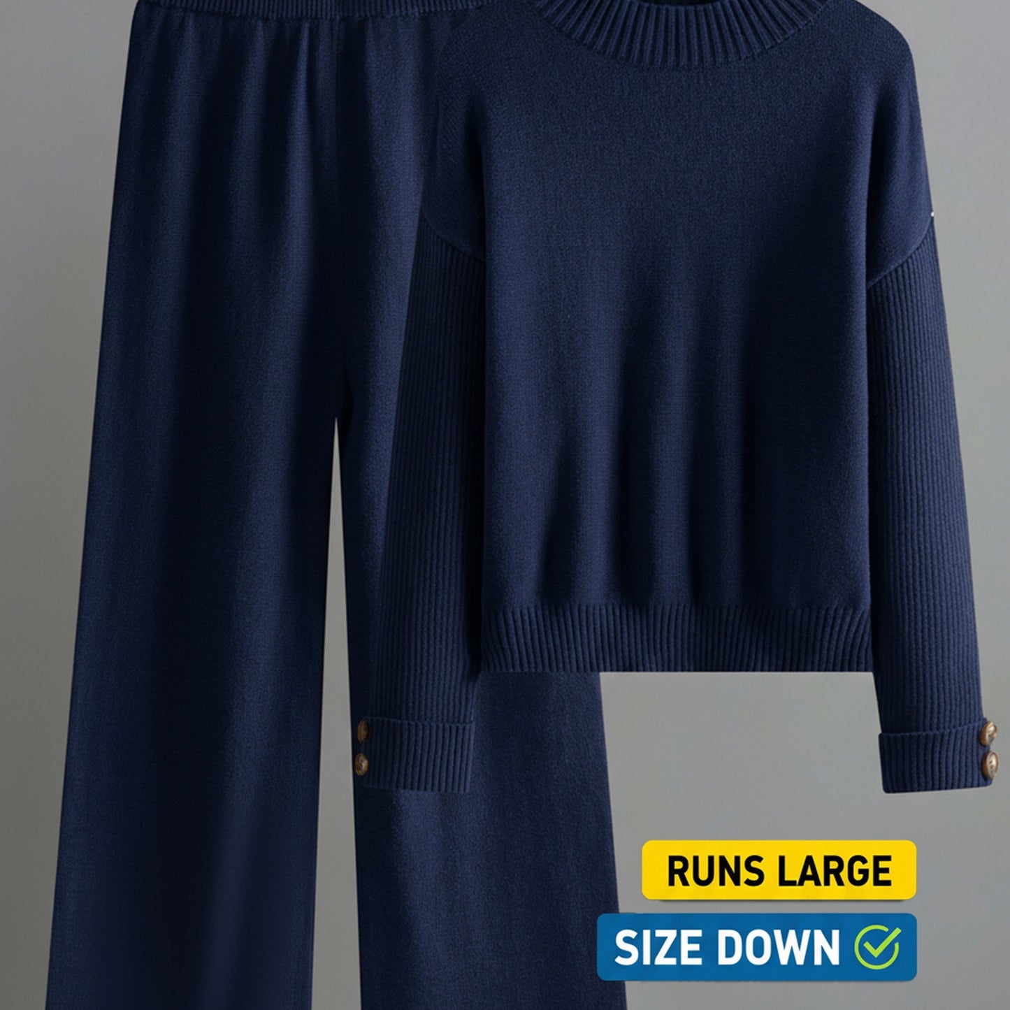 Women's Elegant Lounge Set with Ribbed Crewneck Pullover and Wide Leg Pants Soft Two Piece Fall Winter Outfit Cozy Casual Loungewear Solid Color Sweater Matching Set