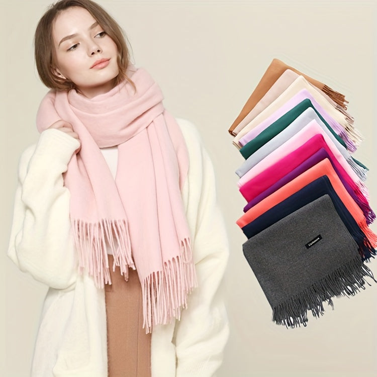 1pc Autumn and Winter Classic Plain Color Neutral Scarf Suitable for Men and Women, Elegant and Soft Warm Tassel Shawl Headscarf, Autumn and Winter Cold Protection Versatile Scarf, Suitable as a Gift