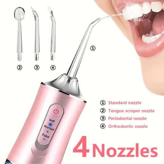 Wireless Electric Water Flosser Set with 4 Nozzles - 360° Rotatable Nozzle, USB Charging, Lithium Battery, Suitable for Daily Teeth Care and Gum Cleaning, Dental Flosser, Mouth Irrigator, Tooth Cleaner, Dental Irrigator, Wat