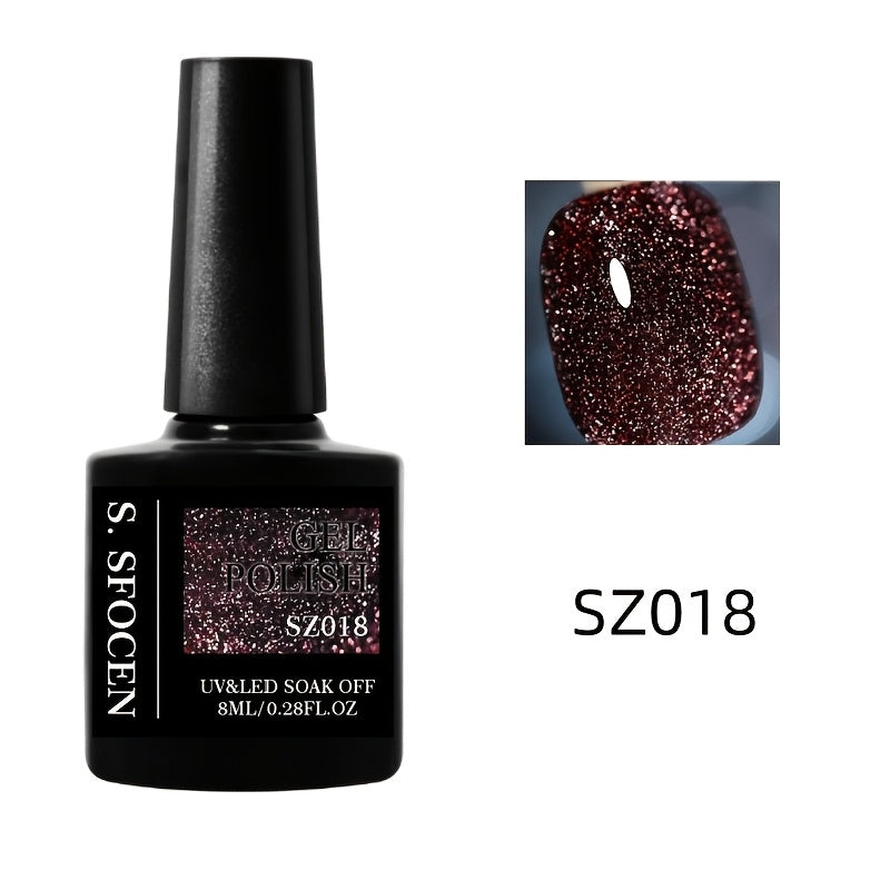 18 Colors New Disco Rhinestone Glue Ultra Bright Glitter Green Flash Nail Polish Gel with Reflective Sequins Semi-Permanent Soak Off Gel for Nails