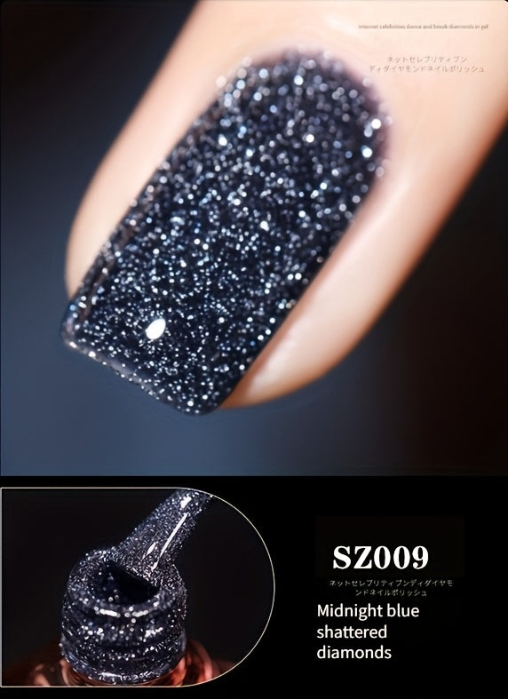 18 Colors New Disco Rhinestone Glue Ultra Bright Glitter Green Flash Nail Polish Gel with Reflective Sequins Semi-Permanent Soak Off Gel for Nails