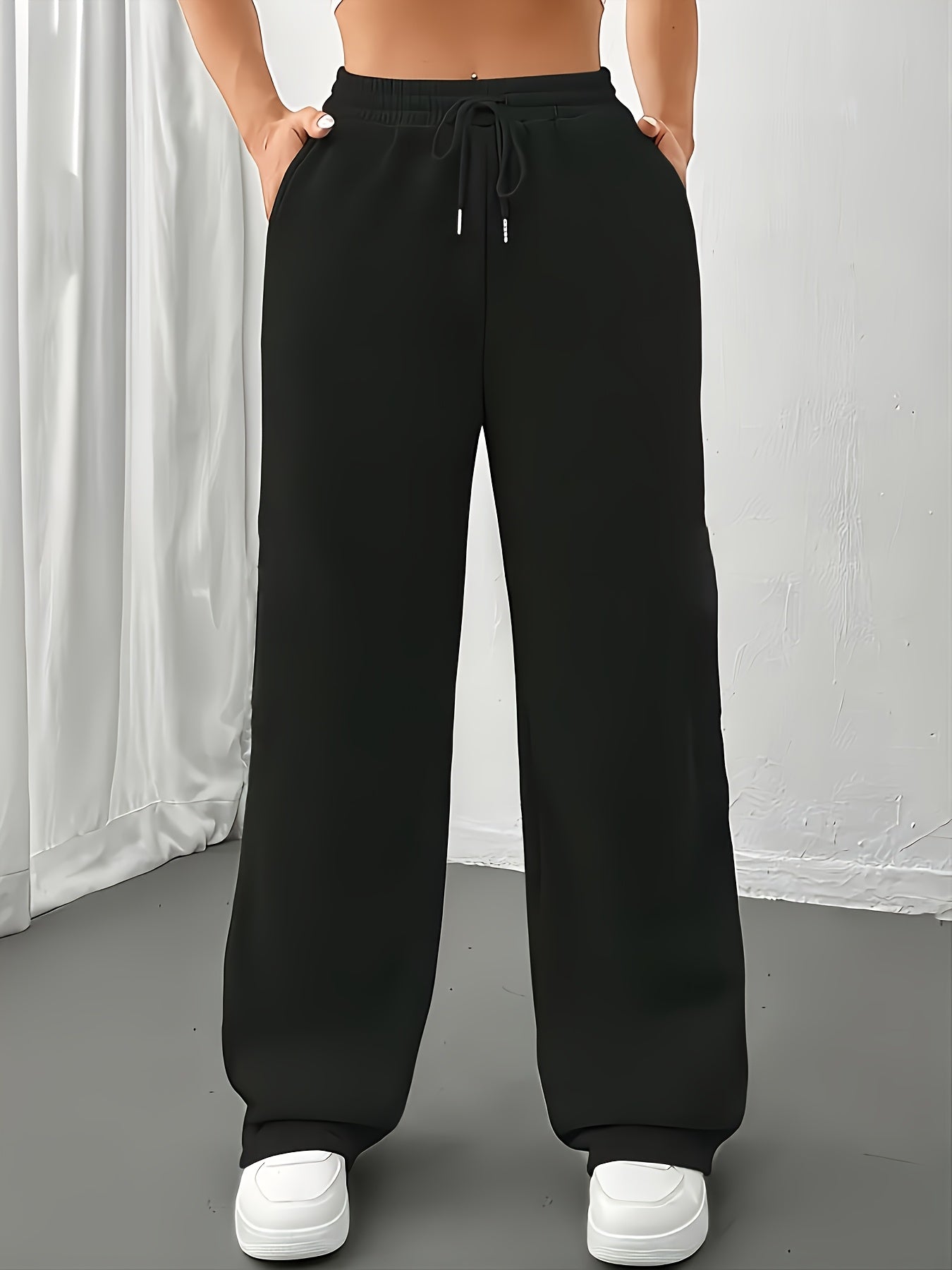 FLS0334 -Lined European and American Women's Long Pants, Loose-Fit Autumn/Winter Workwear Drawstring Casual Sweatpants