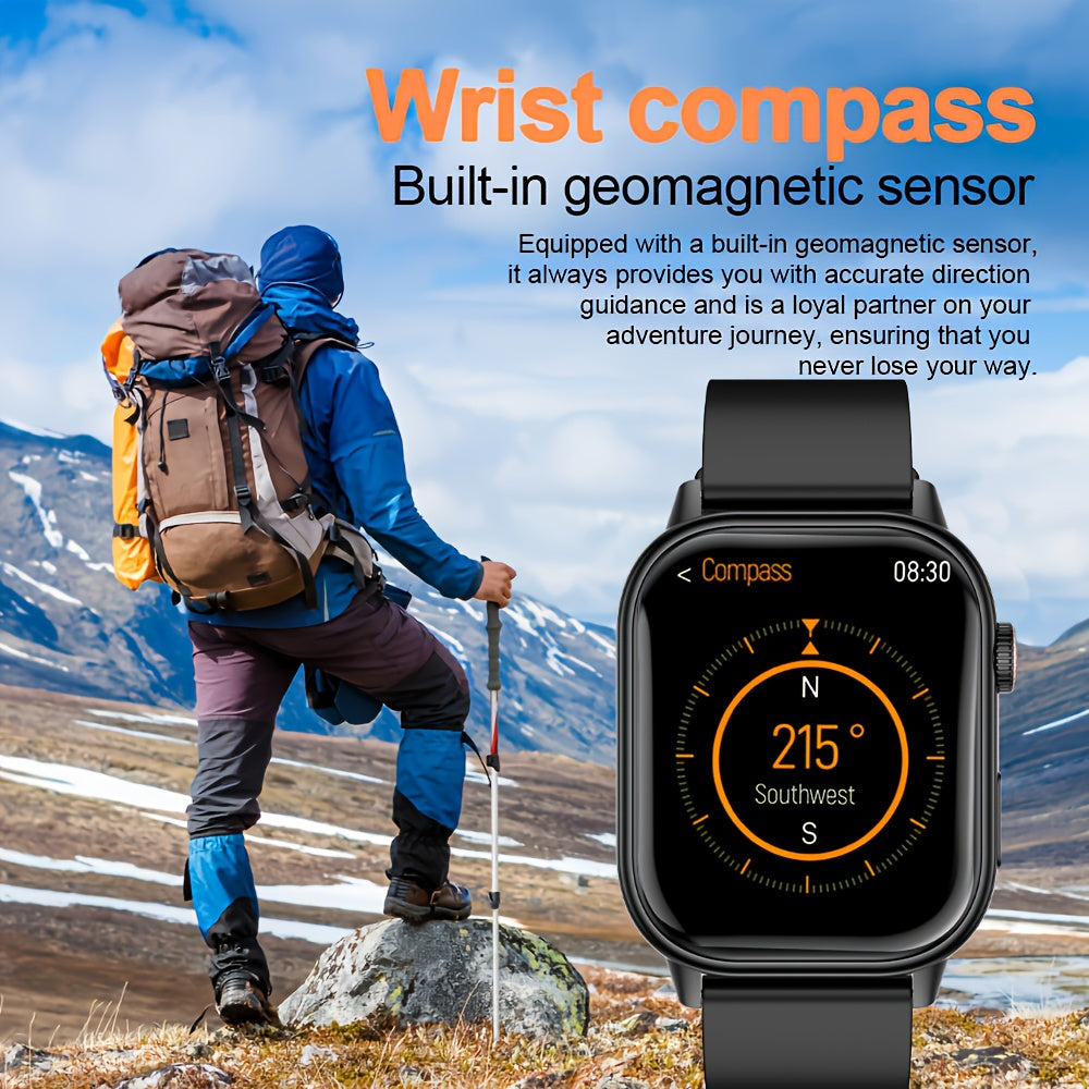 The 2025 new fashion smartwatch with built-in GPS features a 2.01-inch large screen, a 420mAh battery, supports AI voice commands, wireless calls and text reminders, over 100 sports modes, suitable for both women and men. It