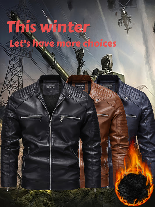 's Bomber Jacket with Plush - Full-Zip Windproof Coat, Stand Collar & Zippered Pockets, Golden-Tone Zipper (Black/Brown/Tan) - Casual & Style Outerwear, Hand Washable Jacket