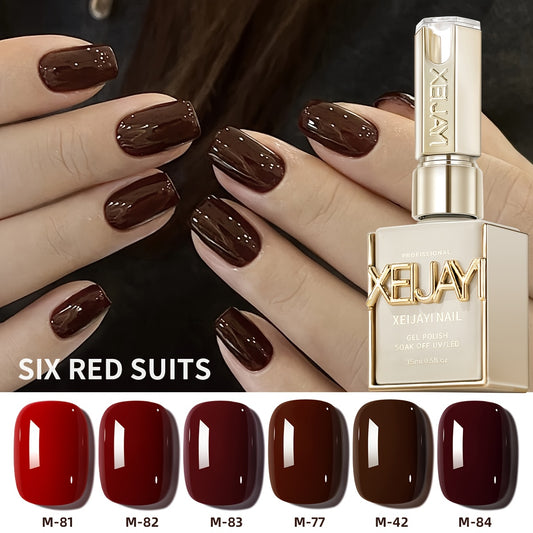 XEIJAYI Frame Bottle Ancola Red 6 Colors---New Gel Nail Polish in Ancola Red Shades, Ultra-Bright with High Saturation, Long-Lasting Shine That Is Gentle on Nails, an Essential for Home Salon Manicures And a Perfect Christmas