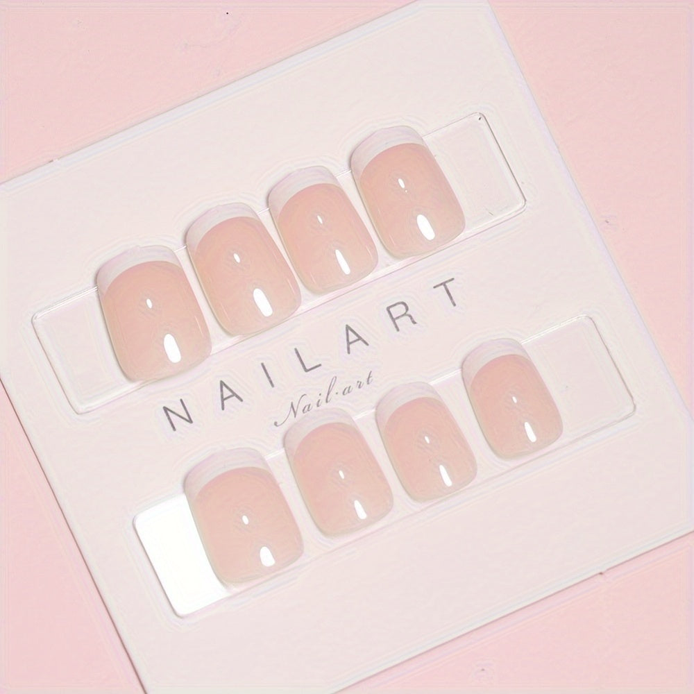 24pcs Pink & Nude Square Short Coffin Press-On Nails, Glossy Finish, Reusable & Durable French Style False Nails for Women, Easy Application, Long-Lasting, Ideal for Salon Or DIY Manicure |Bride Nails |Wedding Nails