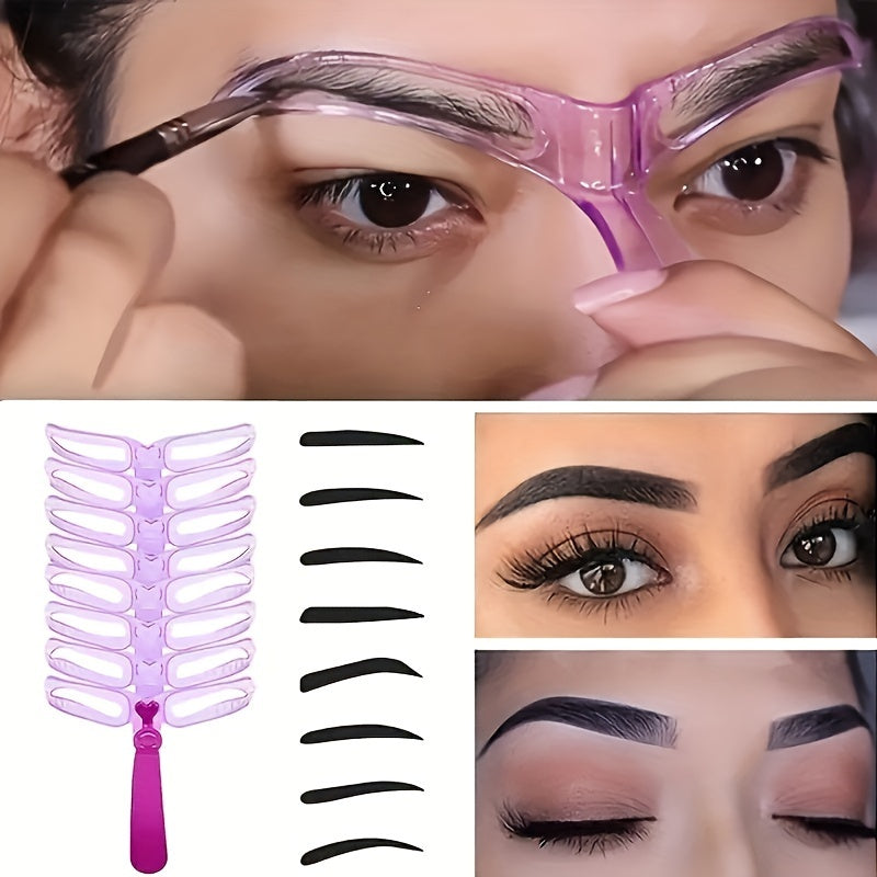 8pcs 8 Styles Reusable Eyebrow Stencil Kit With Handle - Easy Eyebrow Shaping And Template