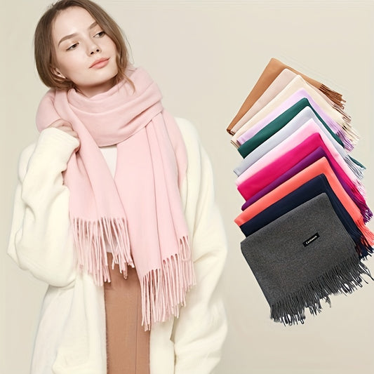 1pc Autumn and Winter Classic Plain Color Neutral Scarf Suitable for Men and Women, Elegant and Soft Warm Tassel Shawl Headscarf, Autumn and Winter Cold Protection Versatile Scarf, Suitable as a Gift