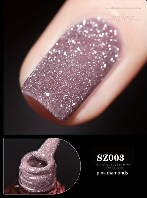 18 Colors New Disco Rhinestone Glue Ultra Bright Glitter Green Flash Nail Polish Gel with Reflective Sequins Semi-Permanent Soak Off Gel for Nails