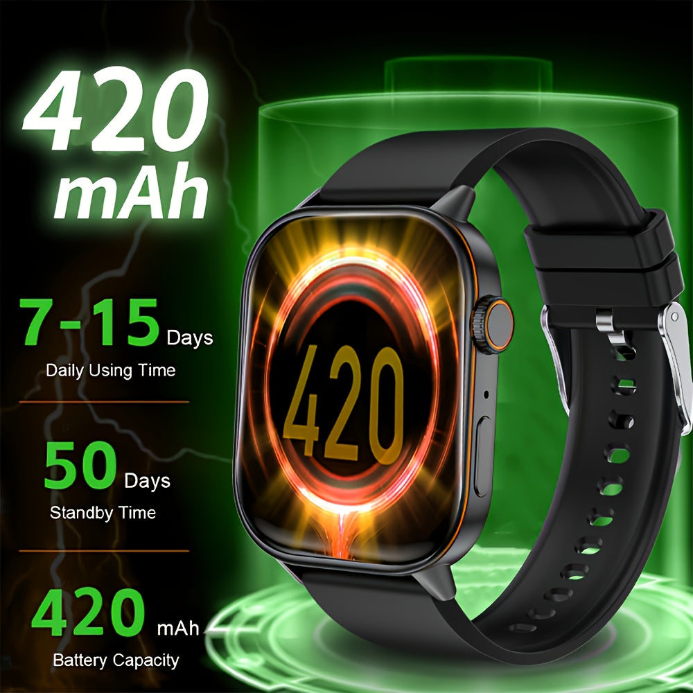 The 2025 new fashion smartwatch with built-in GPS features a 2.01-inch large screen, a 420mAh battery, supports AI voice commands, wireless calls and text reminders, over 100 sports modes, suitable for both women and men. It