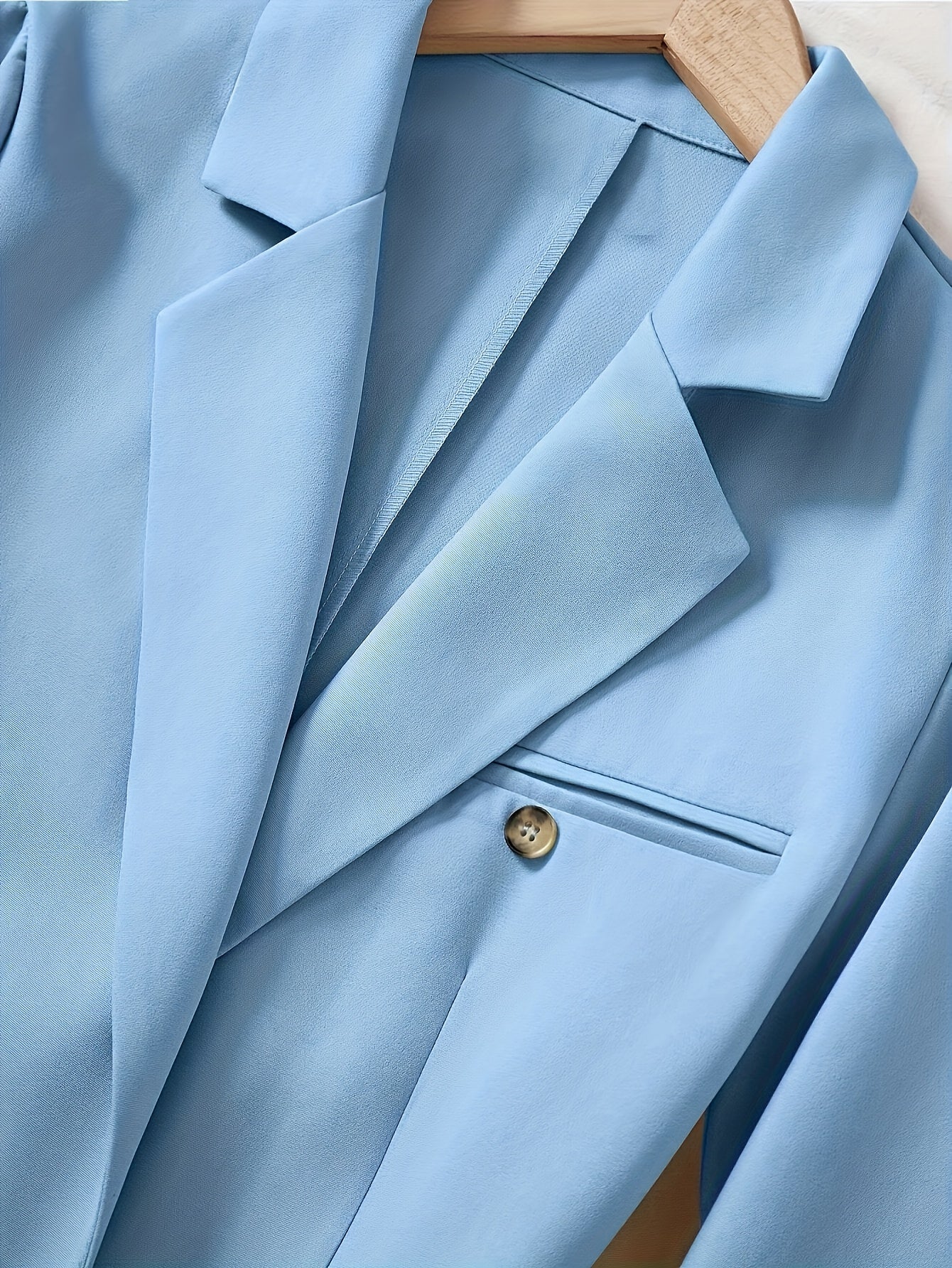 Women'S 2pcs Minimalist Suit Set - Light Blue Single-Breasted Blazer & Pants with Notched Lapel, Long Sleeves, and Button Details for Office or Casual Wear, Spring/Fall Collection, Office Attire | Notched Lapel Blazer | Butto