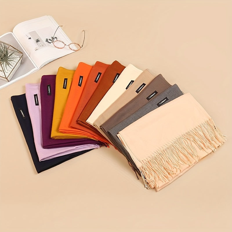1pc Autumn and Winter Classic Plain Color Neutral Scarf Suitable for Men and Women, Elegant and Soft Warm Tassel Shawl Headscarf, Autumn and Winter Cold Protection Versatile Scarf, Suitable as a Gift