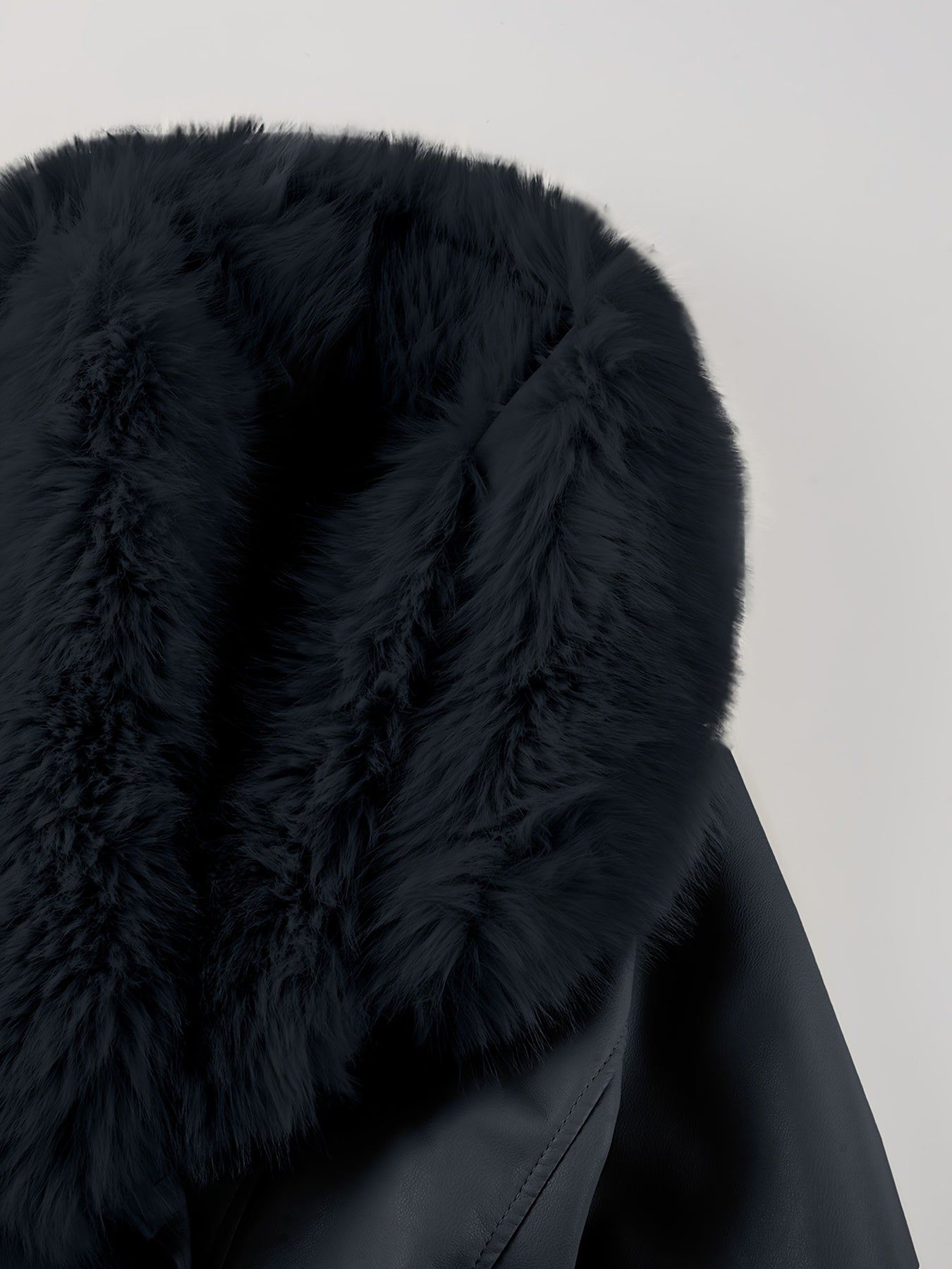 Women's Elegant Winter Jacket with Detachable Fake Fur Collar & Lapel - Belted Coat, Solid Color Long Sleeve Outerwear for Fall/Winter, Non-Stretch for Dresses/Skirts/Jeans