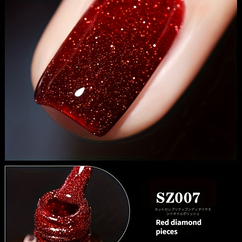 18 Colors New Disco Rhinestone Glue Ultra Bright Glitter Green Flash Nail Polish Gel with Reflective Sequins Semi-Permanent Soak Off Gel for Nails