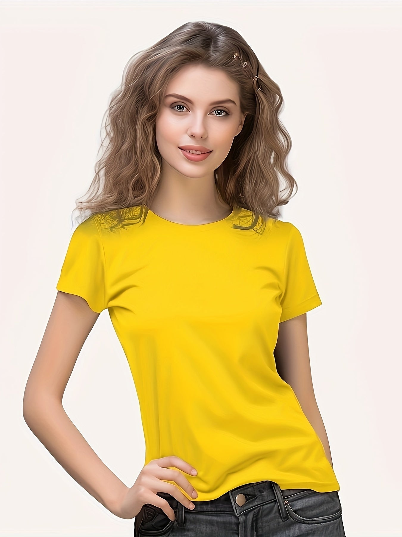 Solid Crew Neck T-Shirt, Casual Short Sleeve Top For Spring & Summer, Women'S Clothing