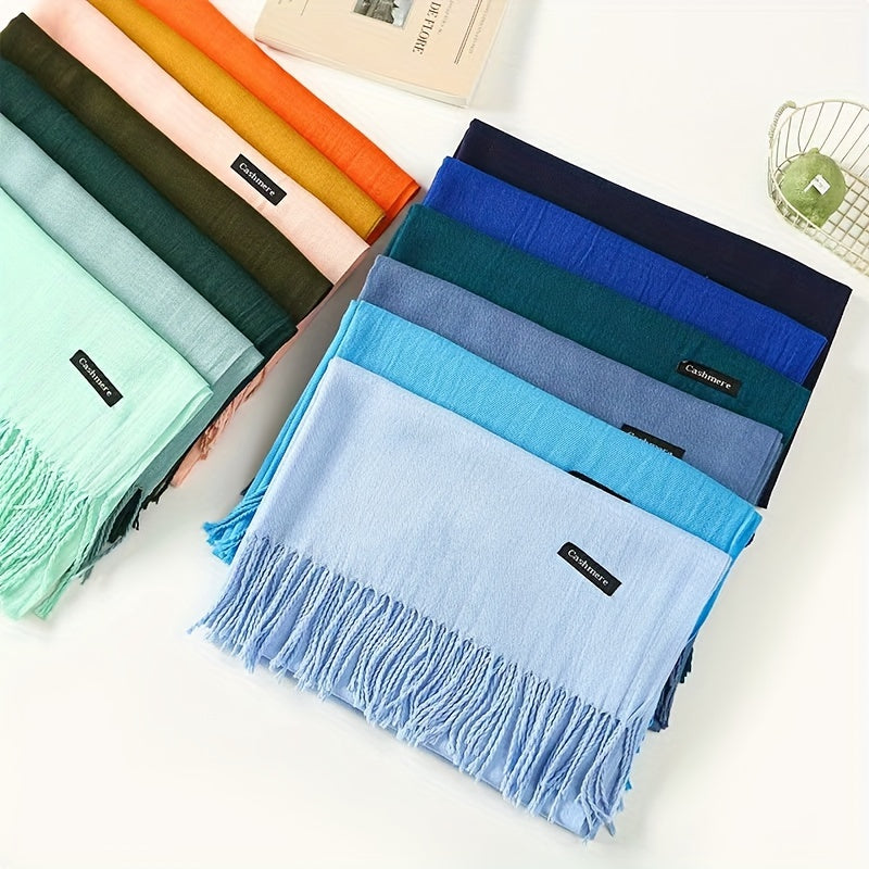 1pc Autumn and Winter Classic Plain Color Neutral Scarf Suitable for Men and Women, Elegant and Soft Warm Tassel Shawl Headscarf, Autumn and Winter Cold Protection Versatile Scarf, Suitable as a Gift
