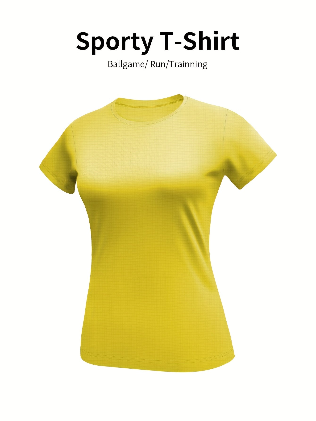 Women'S Yellow Short-Sleeve T-Shirt - Comfortable, Breathable Polyester, Round Neck, Ideal for Running, Training, and Gym Sessions, Summer Outdoor Sportswear, Training Apparel | Sporty Casualwear | Knit Construction