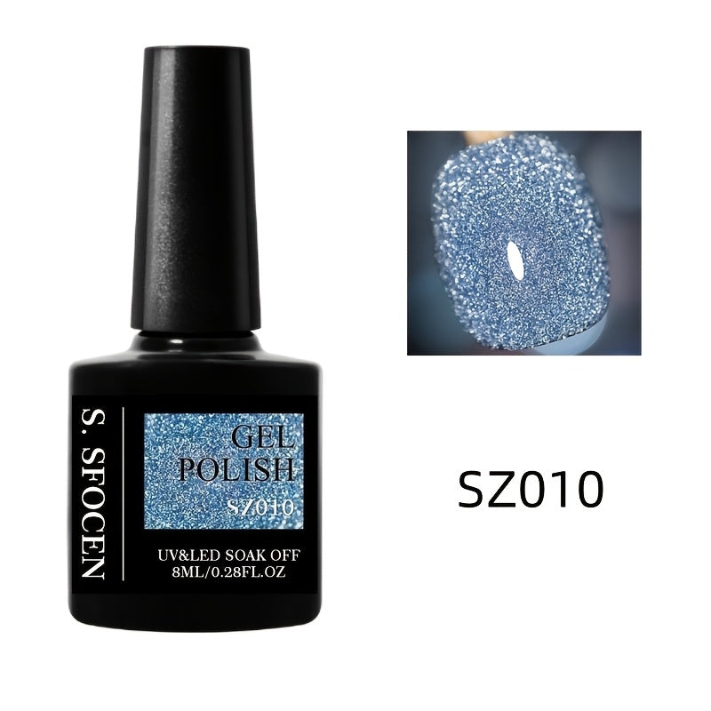 18 Colors New Disco Rhinestone Glue Ultra Bright Glitter Green Flash Nail Polish Gel with Reflective Sequins Semi-Permanent Soak Off Gel for Nails