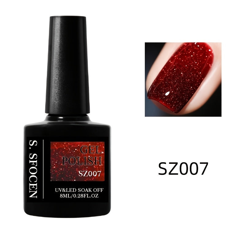 18 Colors New Disco Rhinestone Glue Ultra Bright Glitter Green Flash Nail Polish Gel with Reflective Sequins Semi-Permanent Soak Off Gel for Nails