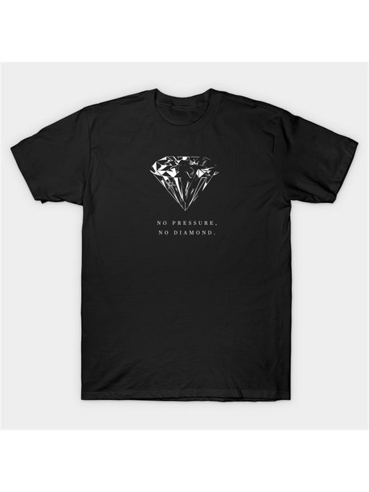 Men's & Women's 100% Cotton No Pressure No Diamonds Graphic T-Shirt - Rap Inspired Streetwear Tee with Bold White Lettering & Diamond Print, Black Casual Round Neck Short Sleeve Shirt for Casual Attire, Gym, Rap Fans - Machin