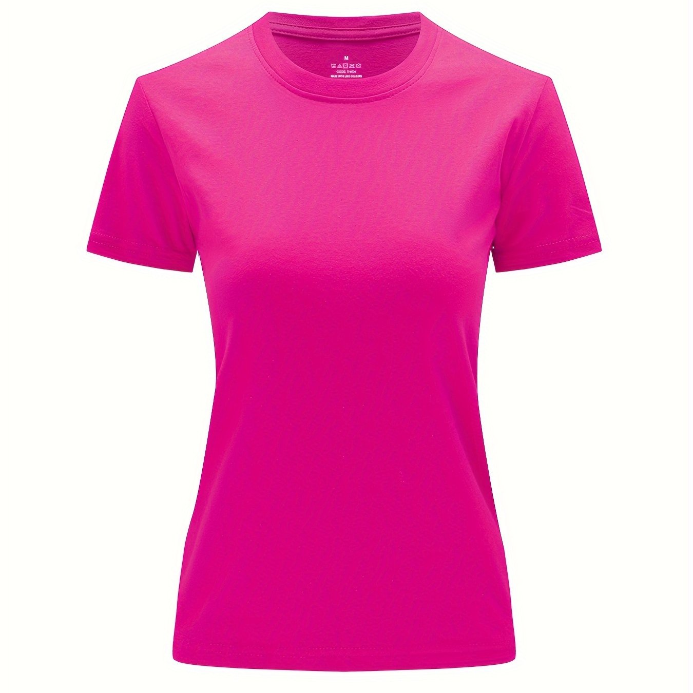 Solid Crew Neck T-Shirt, Casual Short Sleeve Top For Spring & Summer, Women'S Clothing