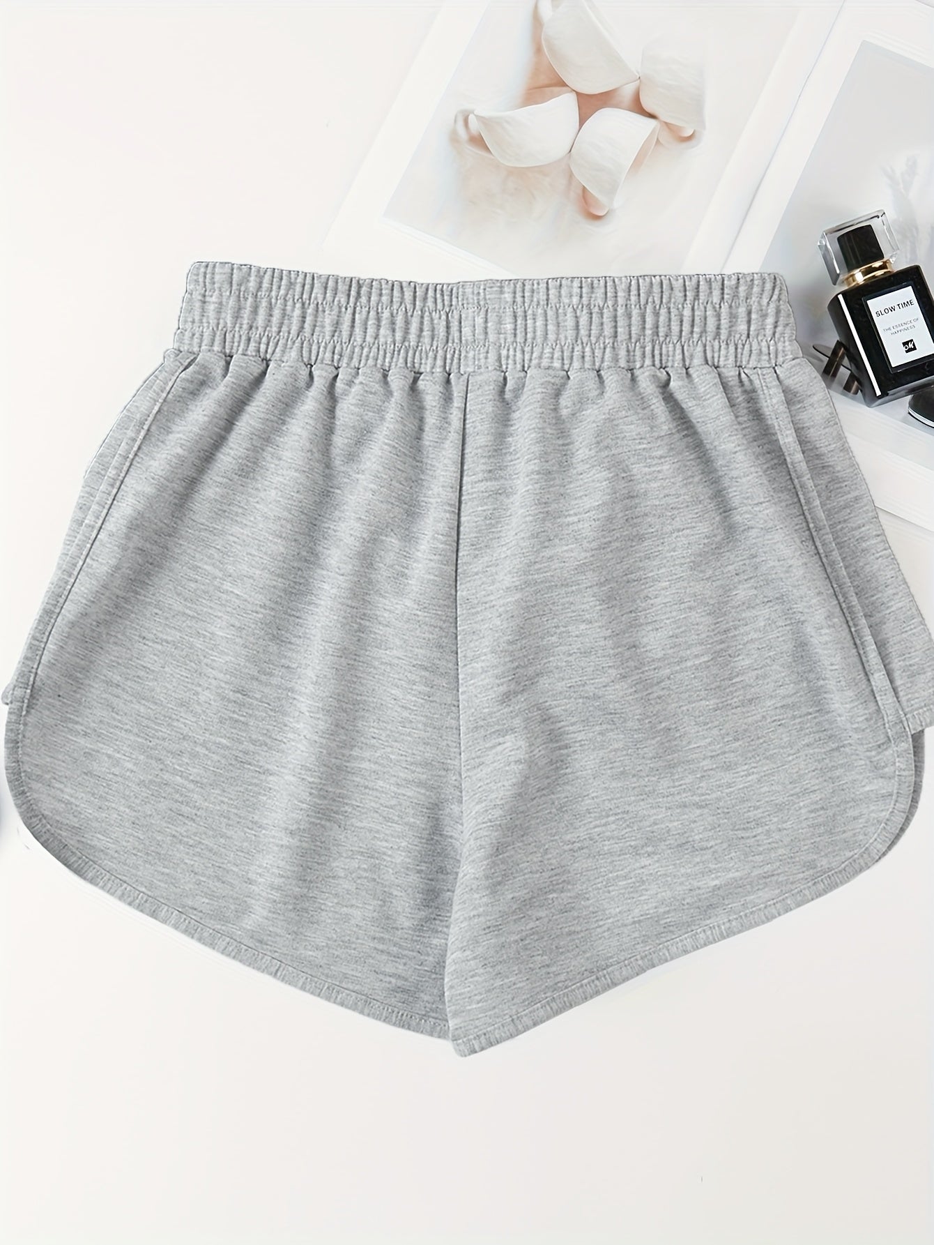 3 Pieces Set Solid Drawstring Running Shorts, Elastic Waist Casual Dolphin Shorts, Women's Clothing