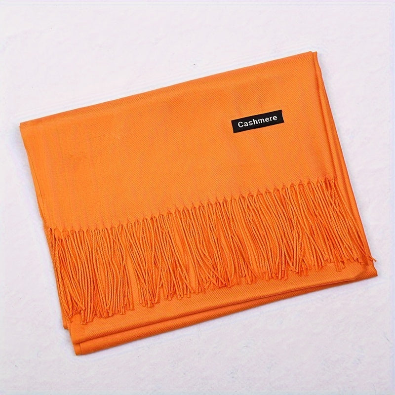 1pc Autumn and Winter Classic Plain Color Neutral Scarf Suitable for Men and Women, Elegant and Soft Warm Tassel Shawl Headscarf, Autumn and Winter Cold Protection Versatile Scarf, Suitable as a Gift