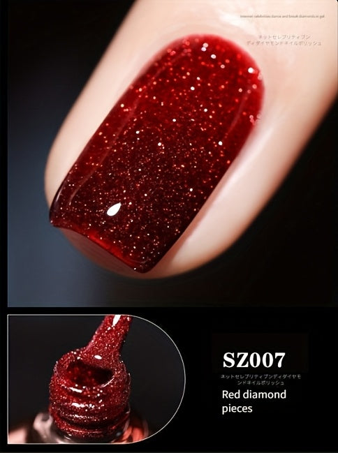 18 Colors New Disco Rhinestone Glue Ultra Bright Glitter Green Flash Nail Polish Gel with Reflective Sequins Semi-Permanent Soak Off Gel for Nails