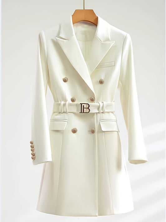 Women's Elegant Structured Blazer coat - Chic Business office & Formal events, with Belt - Notable, - Autumn/Winter, - Non-Stretch Professional Outerwear, Autumn Fashion, Luxury Button Details, Corporate Attire, Classic Silho