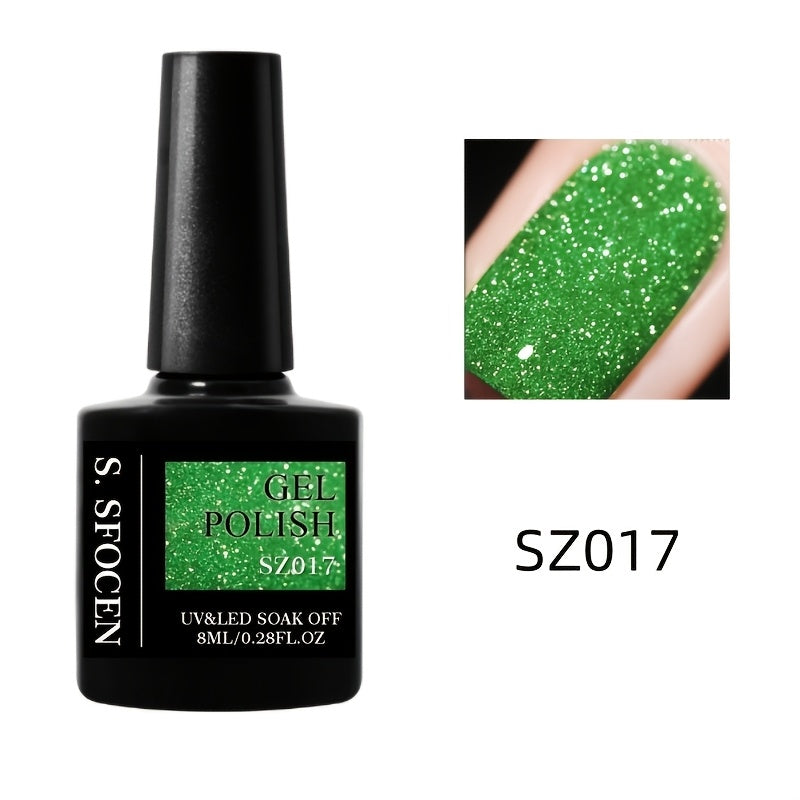 18 Colors New Disco Rhinestone Glue Ultra Bright Glitter Green Flash Nail Polish Gel with Reflective Sequins Semi-Permanent Soak Off Gel for Nails