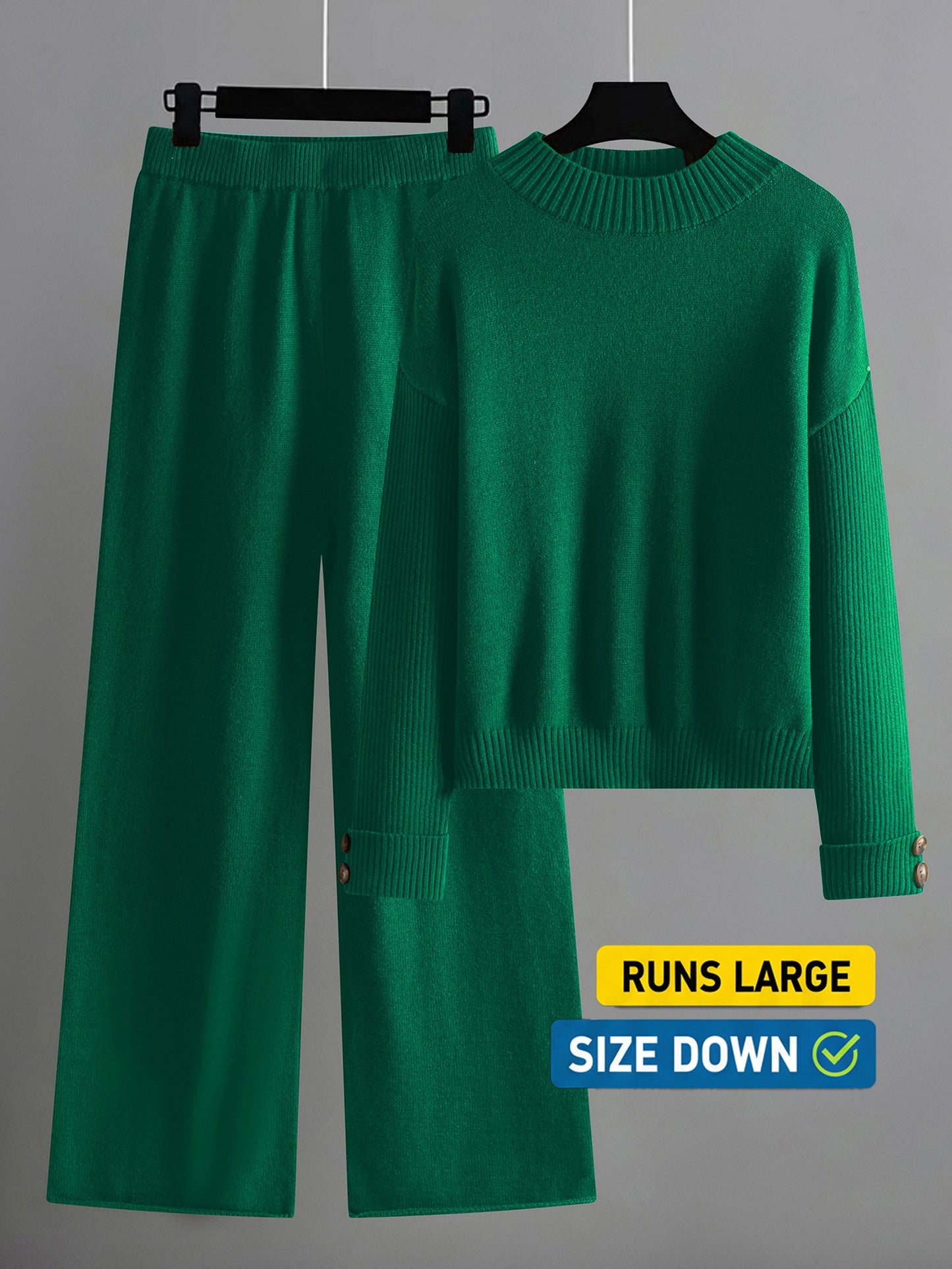 Women's Elegant Lounge Set with Ribbed Crewneck Pullover and Wide Leg Pants Soft Two Piece Fall Winter Outfit Cozy Casual Loungewear Solid Color Sweater Matching Set