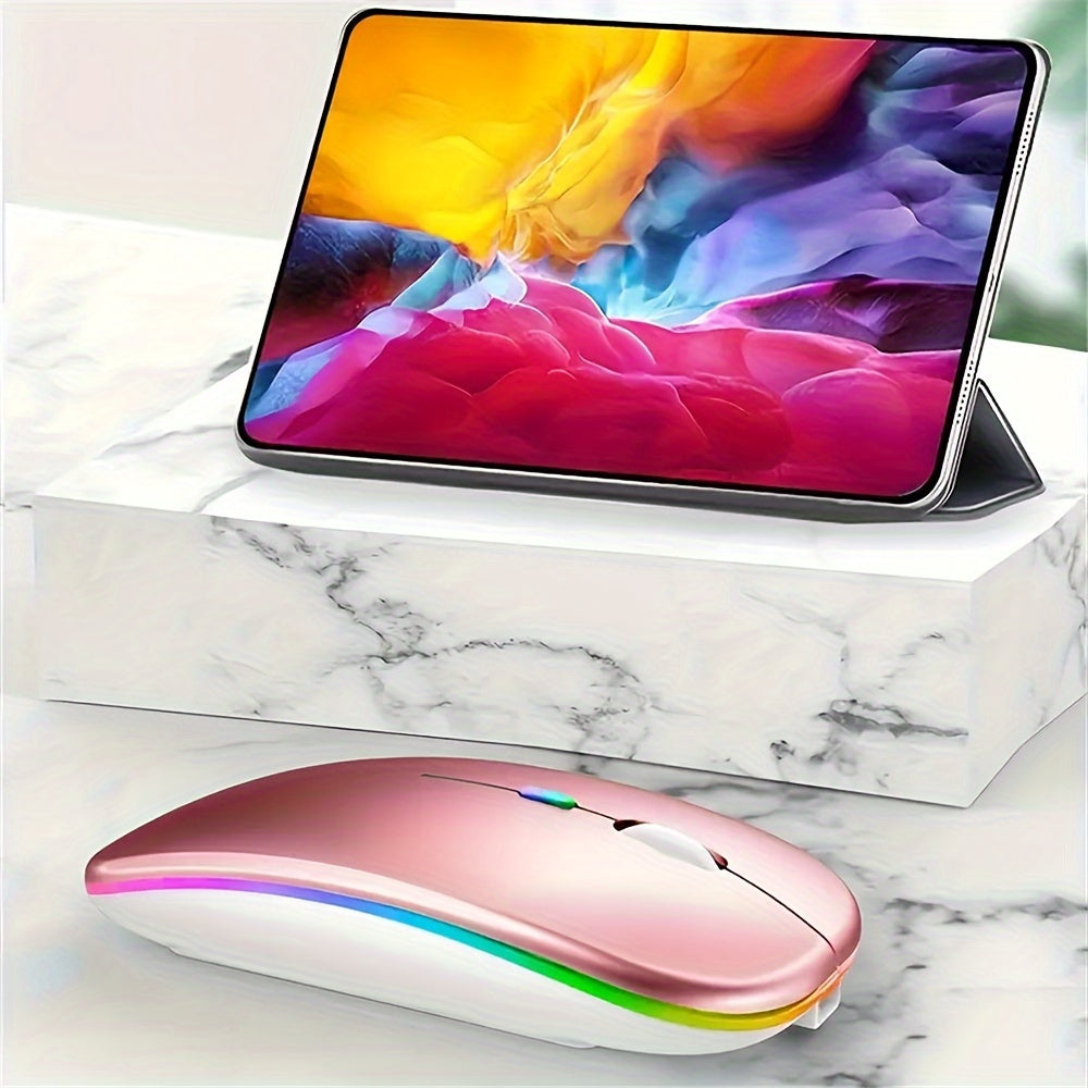 Rechargeable LED Backlit Wireless Mouse, Ultra-Thin 2.4G/5.2 Dual Mode Silent Portable USB Optical Gaming Mouse, Compatible with Laptop/Desktop/Tablet, Ambidextrous Design, 500mAh Battery, Type-C Charging, No Charger Included