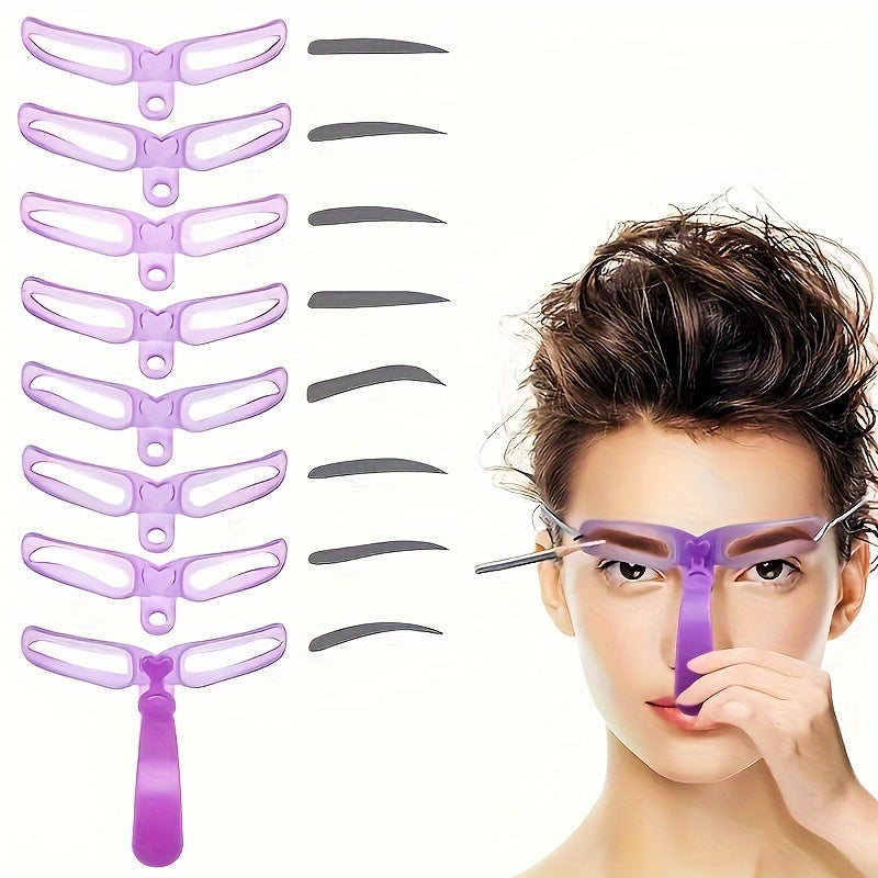 8pcs 8 Styles Reusable Eyebrow Stencil Kit With Handle - Easy Eyebrow Shaping And Template