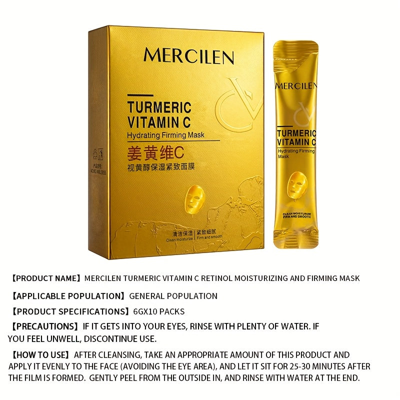 Turmeric Vitamin C retinol Moisturizing and firming Mask 6g*10 pack, added aloe vera, hyaluronic acid and phytosqualane, deep cleansing, moisturizing and firming, suitable for all Light Beige types, even Light Beige, Travel p