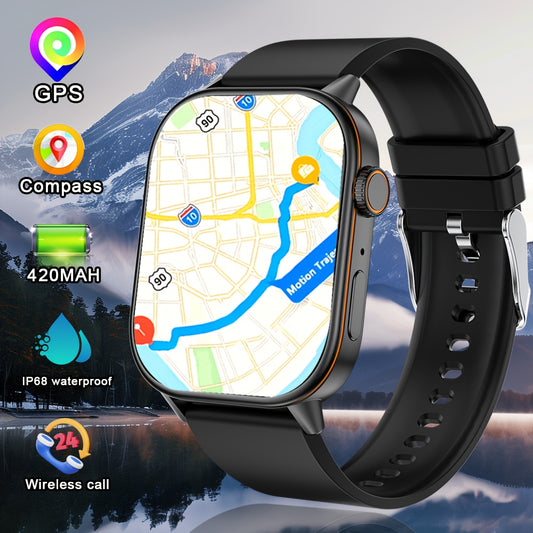 The 2025 new fashion smartwatch with built-in GPS features a 2.01-inch large screen, a 420mAh battery, supports AI voice commands, wireless calls and text reminders, over 100 sports modes, suitable for both women and men. It